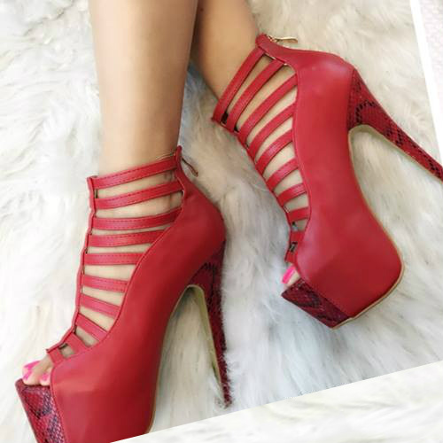 Red Strappy Peep Toe Booties
