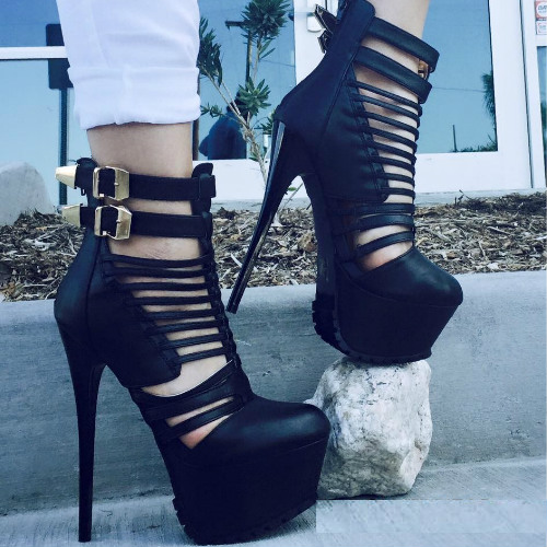 Black Strappy Platform Booties