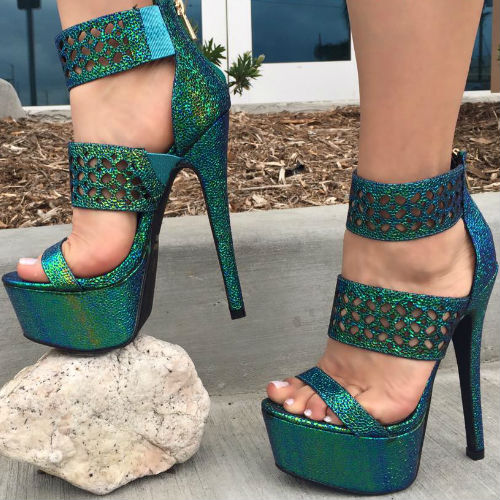Green Perforated Strappy Platforms