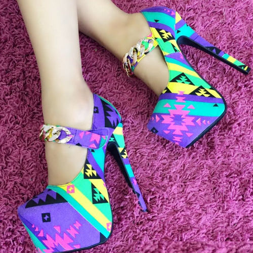 Tribal Maryjane Chain High Heels