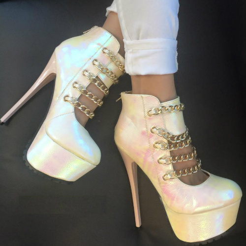 Holographic Chain Platform Booties