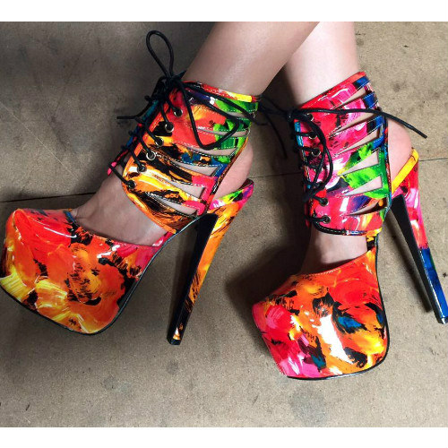 Lace Up Platform Bootie Heels