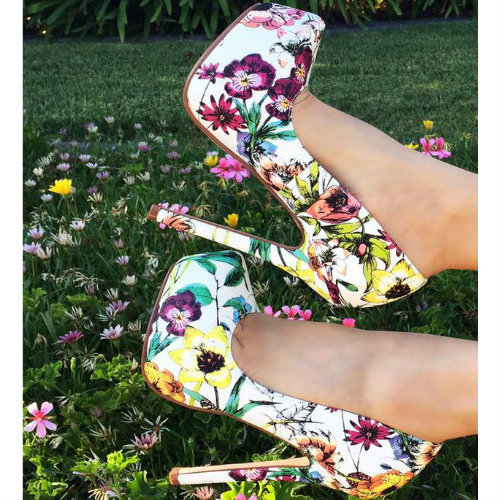 Floral Print Platform Pump Heels