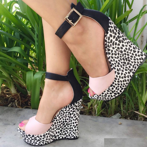 Peep Toe Printed Platform Wedges