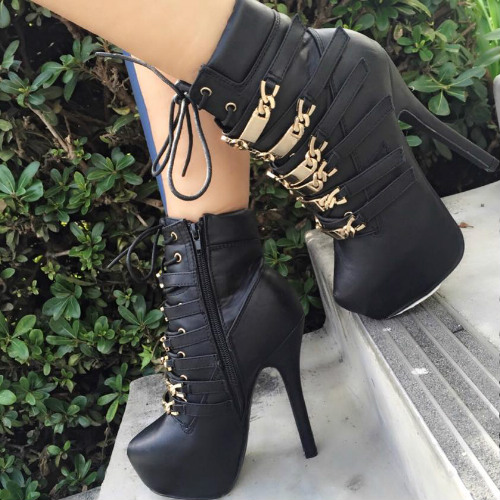 Polished Chain Strappy Platform Booties