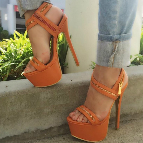 Zipper Strappy Platform Heels