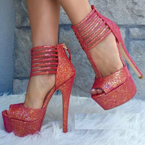 Peep Toe T Strap High Heels