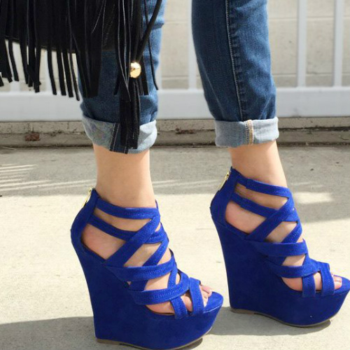 Strappy Open Toe Platform Wedges
