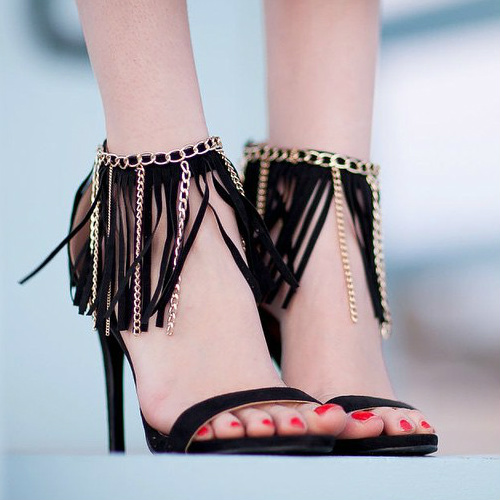 Fringe Ankle Strapped High Heels