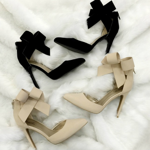 Bow Accent Ankle Strappy Pointy Heels Bow Accent Ankle Strappy Pointy Heels
