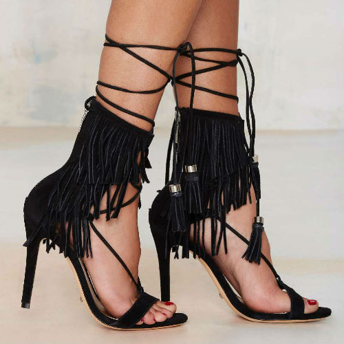 Schutz Kija Fringe Ankle Sandal Heels
