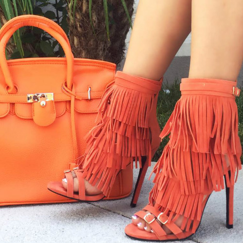 Fringe Strappy High Heel Shoes
