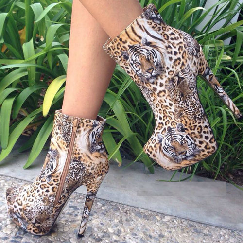 Faux Leather Animal Print Booties