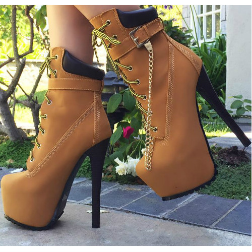 Lace Up Platform Bootie Stiletto Heels