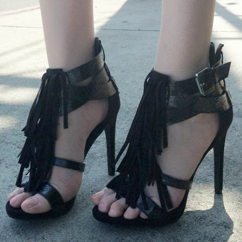Snake Contrast Fringe High Heels