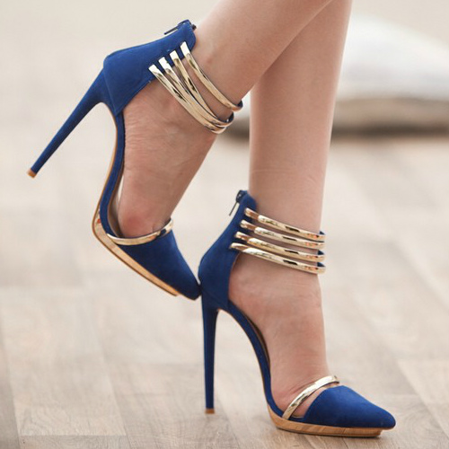 Gold Accent Pointed Toe Heels