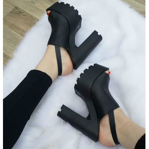 Sling Back Peep Toe Lug Heels
