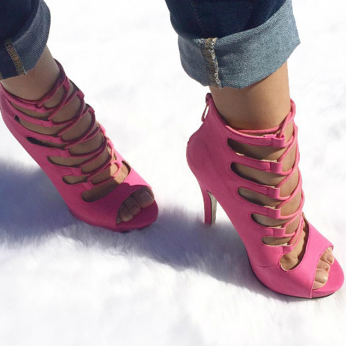 Open Toe Lace Up High Heels