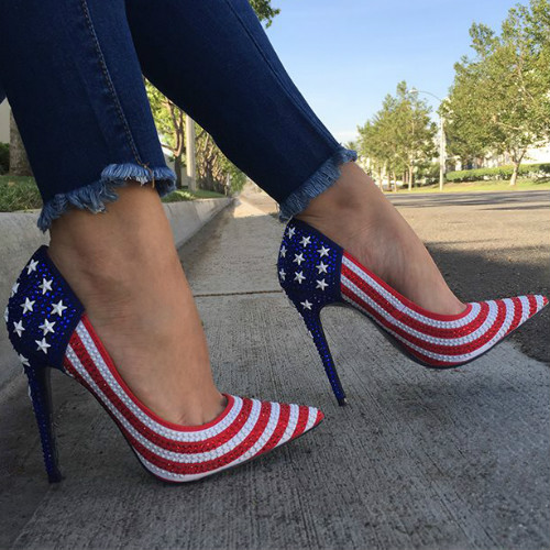 American Flag Jeweled Pointy Pumps