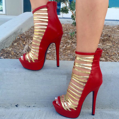 6 inch Gold Strappy Platform Heels