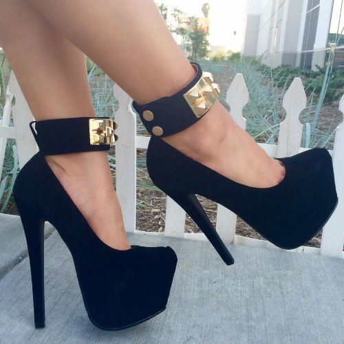 Velvet Ankle Strap Platform Heels