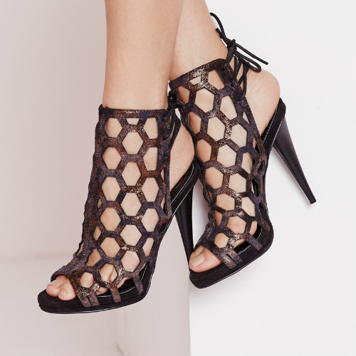 Lasercut Tie Back High Heel Sandals