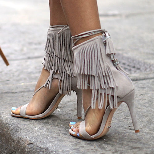 schutz kija grey fringe heels