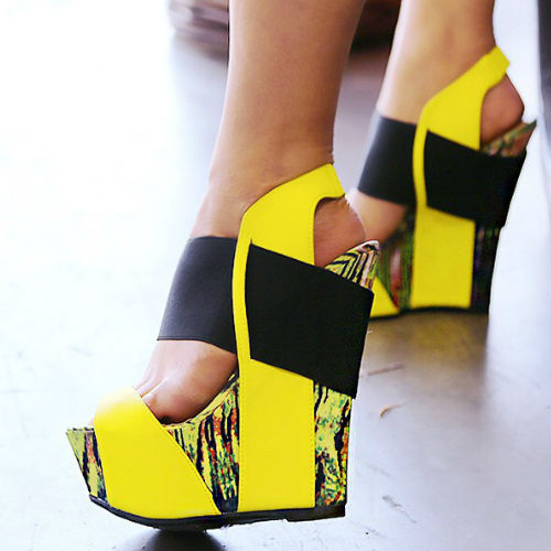 yellow Elastic Band Printed Wedges Elastic Band Printed Wedges
