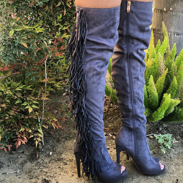 Fringe Detail Thigh High Boots