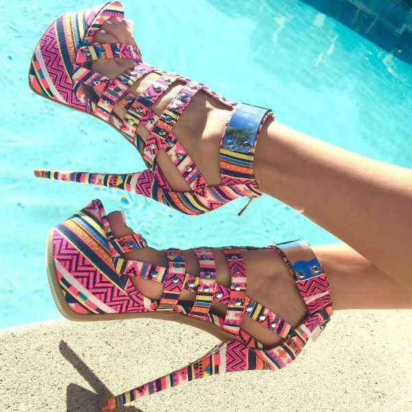 Tribal Print 6 Inch Stiletto Studded Heels