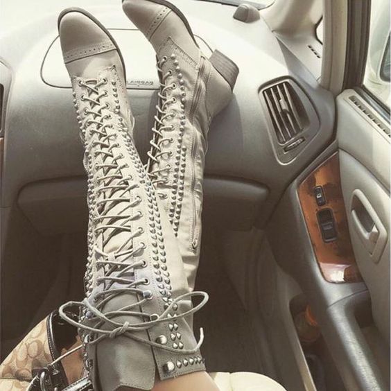 Thigh High Studded Combat Boots