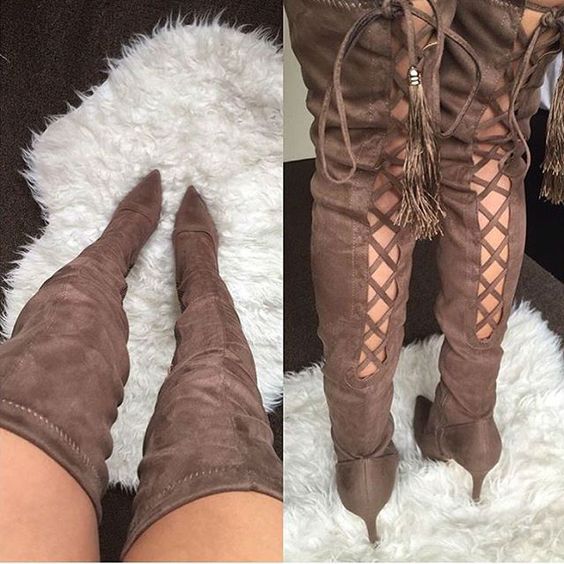 Thigh High Cross Cut Pointy Boots