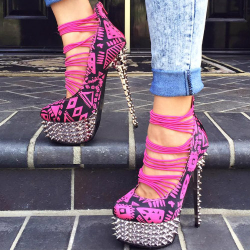 Kush Kouture Spiky Printed Strappy High Heels