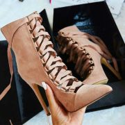 Ribbon Lace up Pointy Stiletto Booties